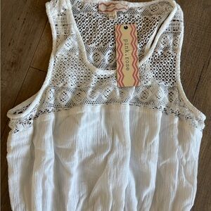 Pink Rose Cream Lace Tank Top